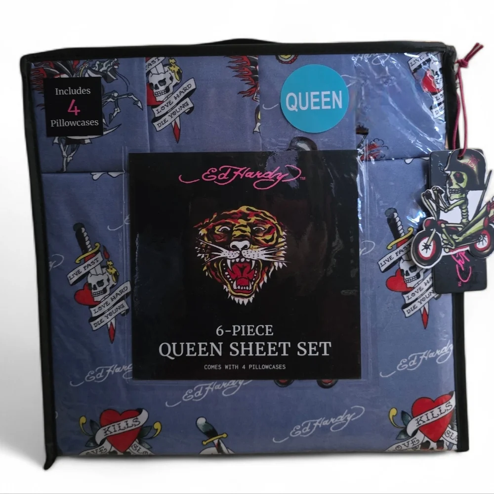 ❤️🔥 Ed Hardy 6 Piece Queen Sheet Set